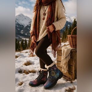 🌙 YES WE VIBE Sun & Moon Rainbow Combat Boots – Size 9 – NWOT 🌈